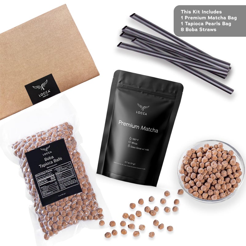 LOCCA Premium Matcha Kit with Matcha Powder and Tapioca Pearls | Matcha Set Bubble Tea Kit with Matcha Powder | Matcha Starter Kit for 8 Servings - Image 2